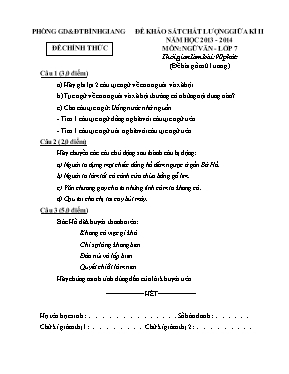 Đề khảo sát chất lượng giữa kì II năm học 2013 - 2014 môn Ngữ văn lớp 7